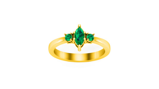 RKC 1.20 Ct Marquise Cut Green Emerald Engagement Rings 14k Yellow/White Gold Plated 925 Silver
