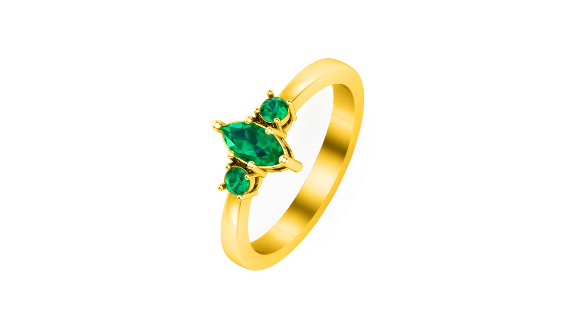 RKC 1.20 Ct Marquise Cut Green Emerald Engagement Rings 14k Yellow/White Gold Plated 925 Silver