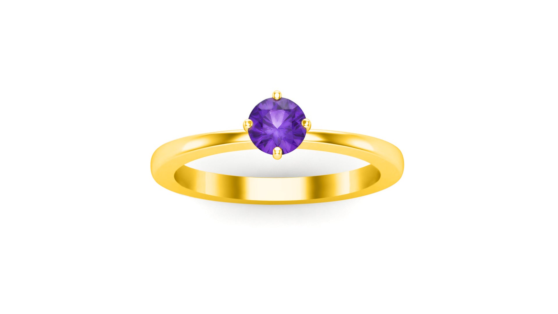 RKC RKC 0.50 Ct Round Cut Gemstone Amethyst 14k Yellow/ White Gold Plated For Women's Weight 2gm and Width 2mm
