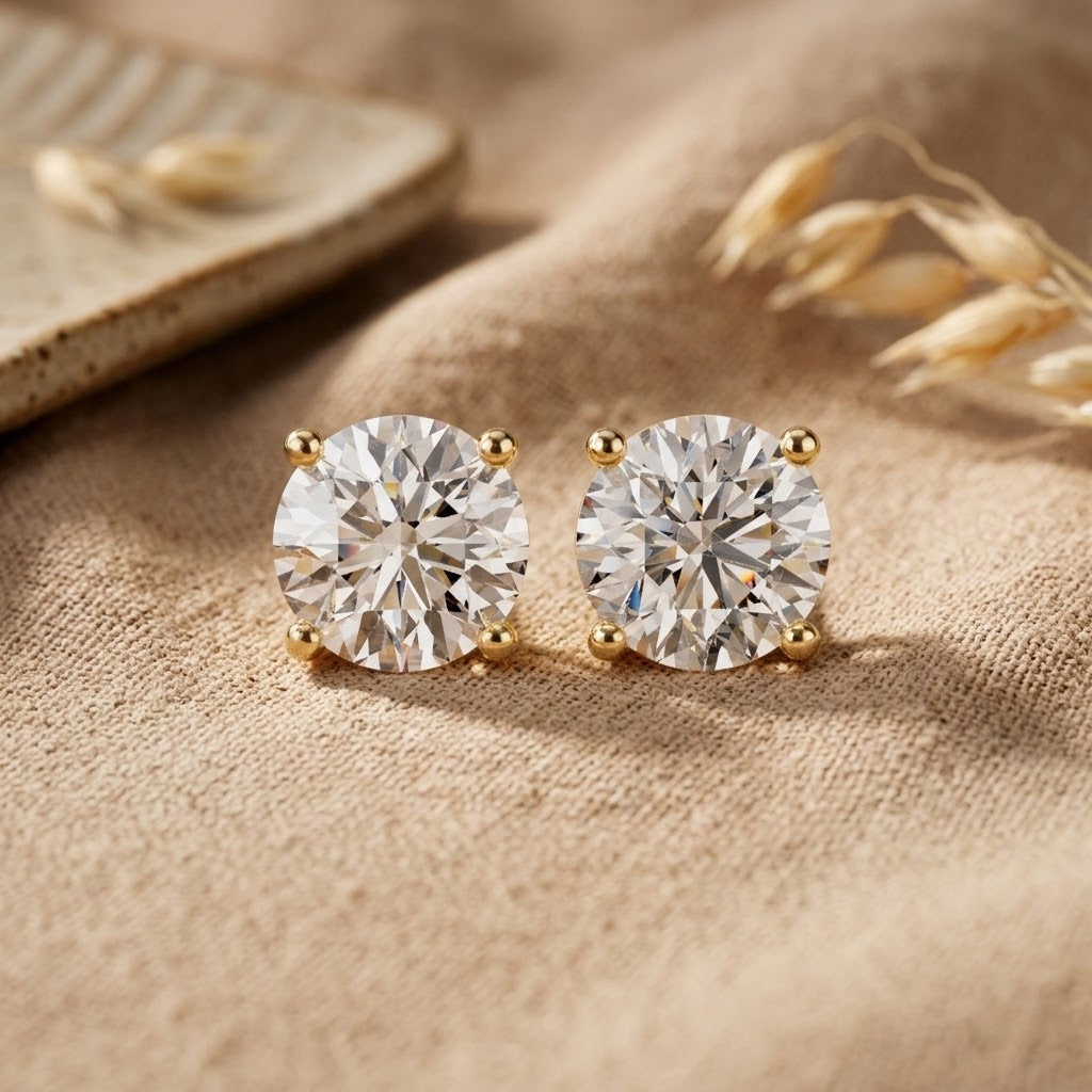 925 Silver 2CT Round Moissanite Stud Earrings 14k Gold Plated