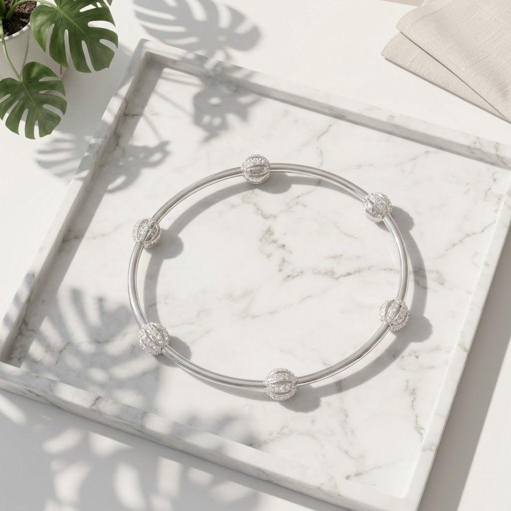 925 Silver Moissanite Station Bangle 14k Gold Plated