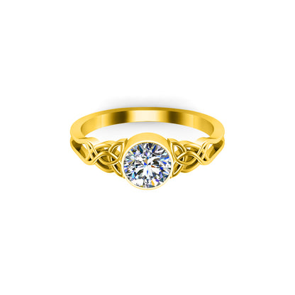 Anello solitario di fidanzamento con moissanite a taglio rotondo RKC, argento 925 placcato in oro giallo 14k, peso 3,50 g, larghezza 2 mm