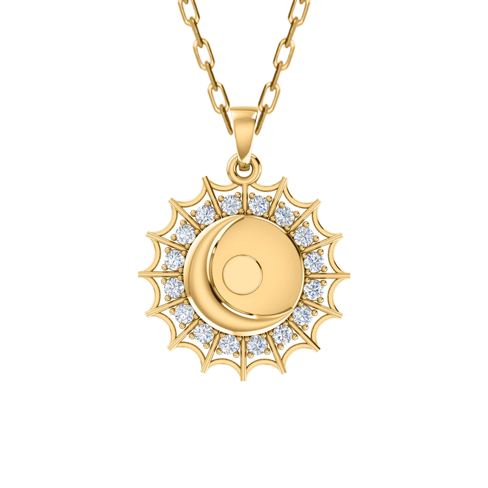 Ciondolo luna Moissanite RKC da 0,48 ct, gioielli in argento 925, placcato oro giallo 14 carati, 4,80 g, altezza 27 mm