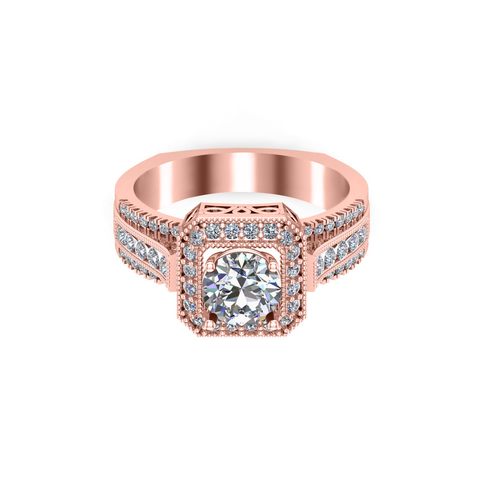 RKC Runder Moissanit-Verlobungs-Halo-Ring für Damen, 925er Silber, 14 Karat Gelbgold vergoldet, Gewicht 6,50 g, Breite 3,50 mm