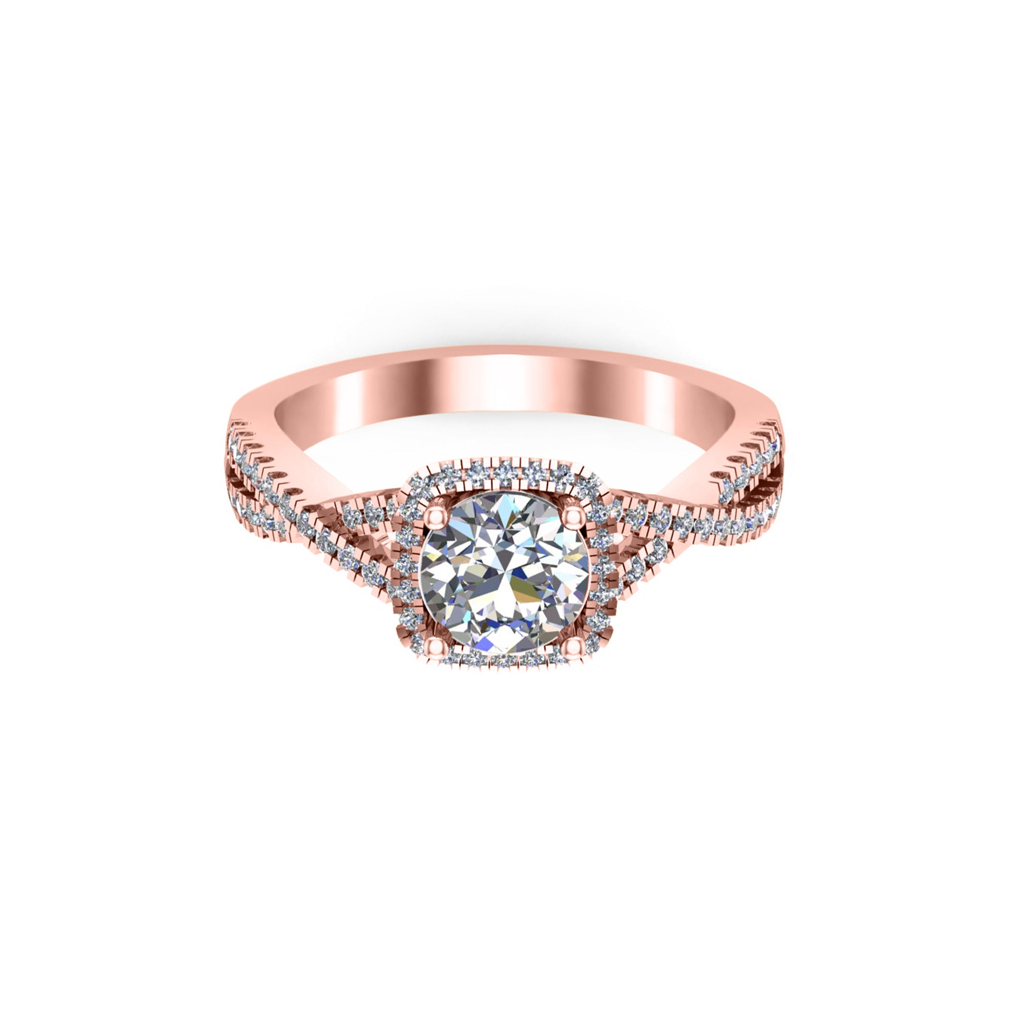 RKC Runder Moissanit-Hochzeits-Cross-Cross-Ring aus 925er Sterlingsilber, 14 Karat Roségold mit einem Gewicht von 2,20 g und einer Breite von 2 mm