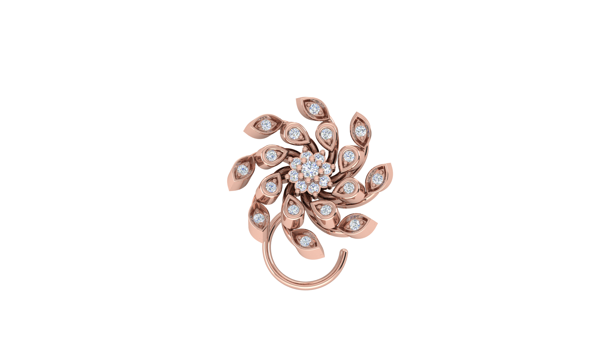 RKC JEWELRY Damen-Nasennadel mit Blumenmuster, 925er Sterlingsilber, 14 Karat Roségold vergoldet, Gewicht 1,30 g