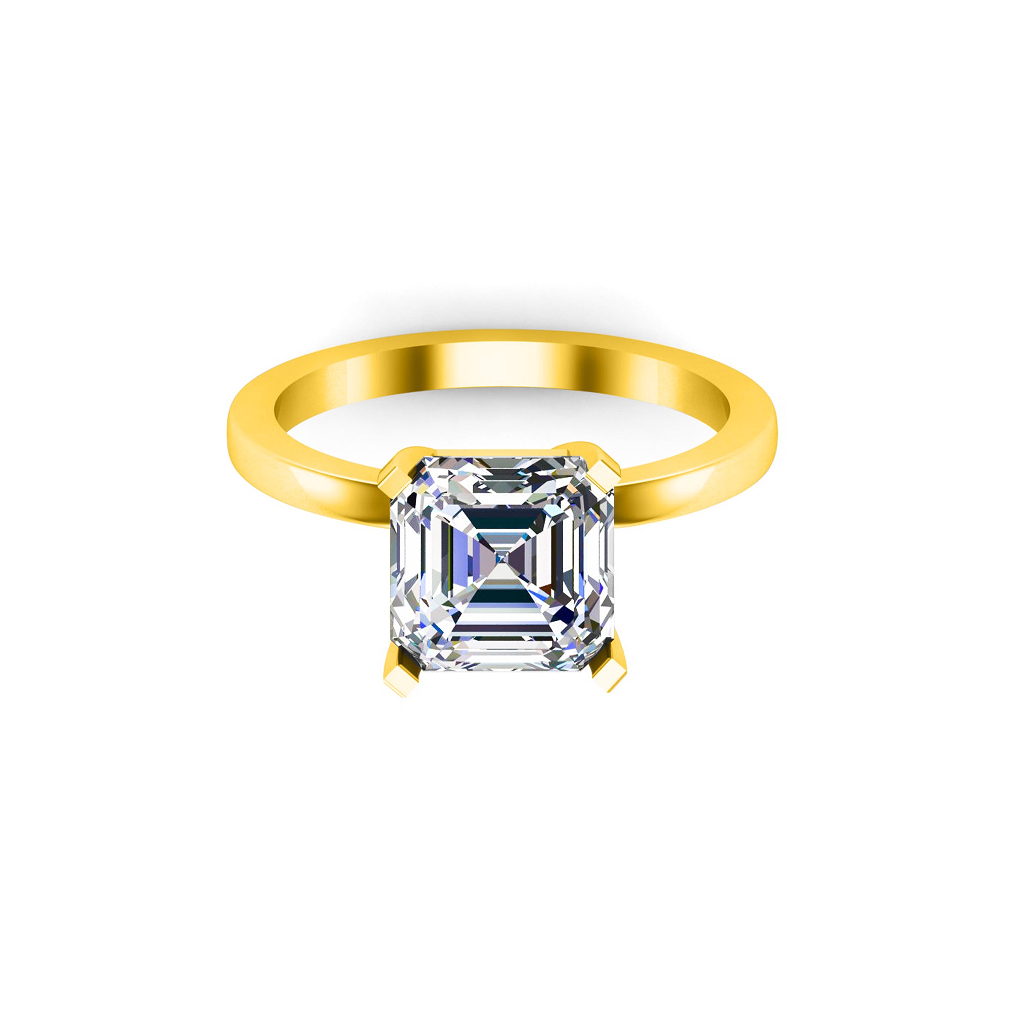RKC 3,50 Karat Solitärring im Asscher-Schliff für Damen, Verlobungsring, 925er Sterlingsilber, 14 Karat Roségold vergoldet, Gewicht 2,50 g, Breite 1,80 mm