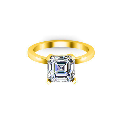 RKC 3,50 Karat Solitärring im Asscher-Schliff für Damen, Verlobungsring, 925er Sterlingsilber, 14 Karat Roségold vergoldet, Gewicht 2,50 g, Breite 1,80 mm