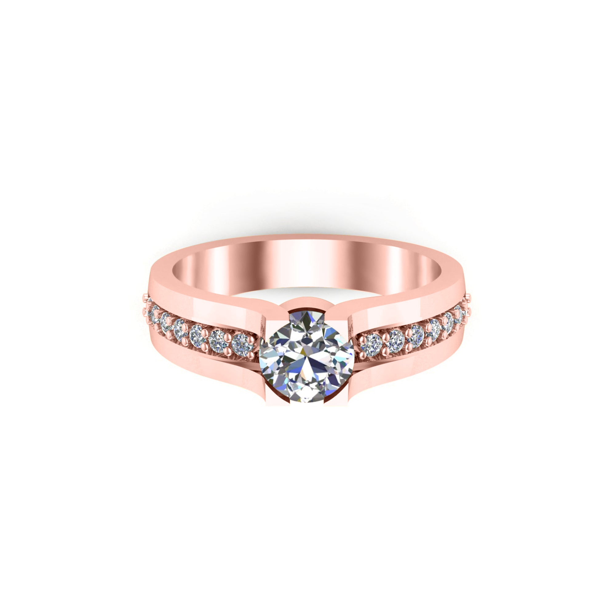 Solitario RKC Moissanite con accenti Micro Set Anello scopo Argento 925 Placcato oro giallo 14 carati Peso 3,2 g Larghezza 3,20 MM