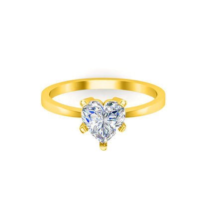 RKC Moissanit Schöner herzförmiger Solitärring aus 925er Sterlingsilber, 14 Karat Roségold vergoldet, Gewicht 1,90 g, Breite 1,50 mm