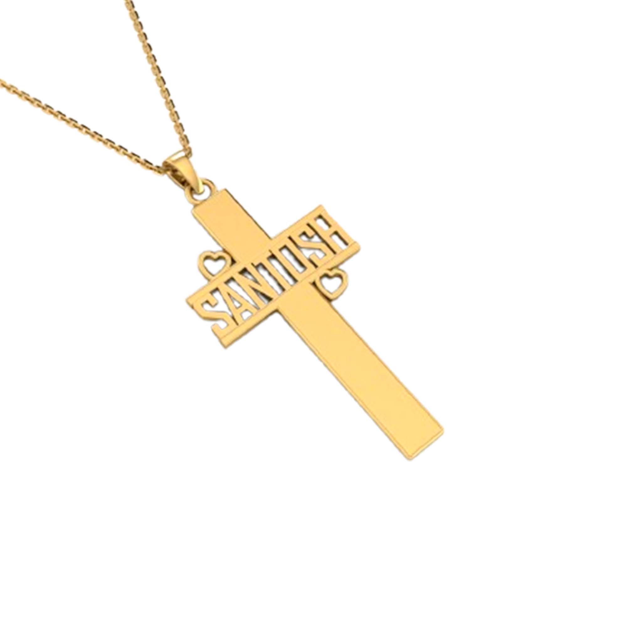 RKC 14k Gold Plated Cross Pendant Including Your Name Idea Charm Religion Pendant Weight 5 gm And Length 40MM