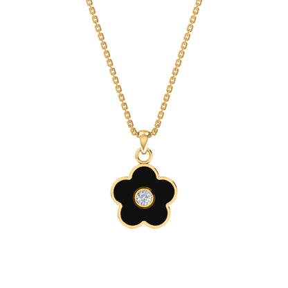 Ciondolo fiore in smalto moissanite da 0,16 ct RKC, gioielli in argento 925, placcato in oro giallo 14 carati, peso del prodotto: 4,20 g, altezza 16,00 mm