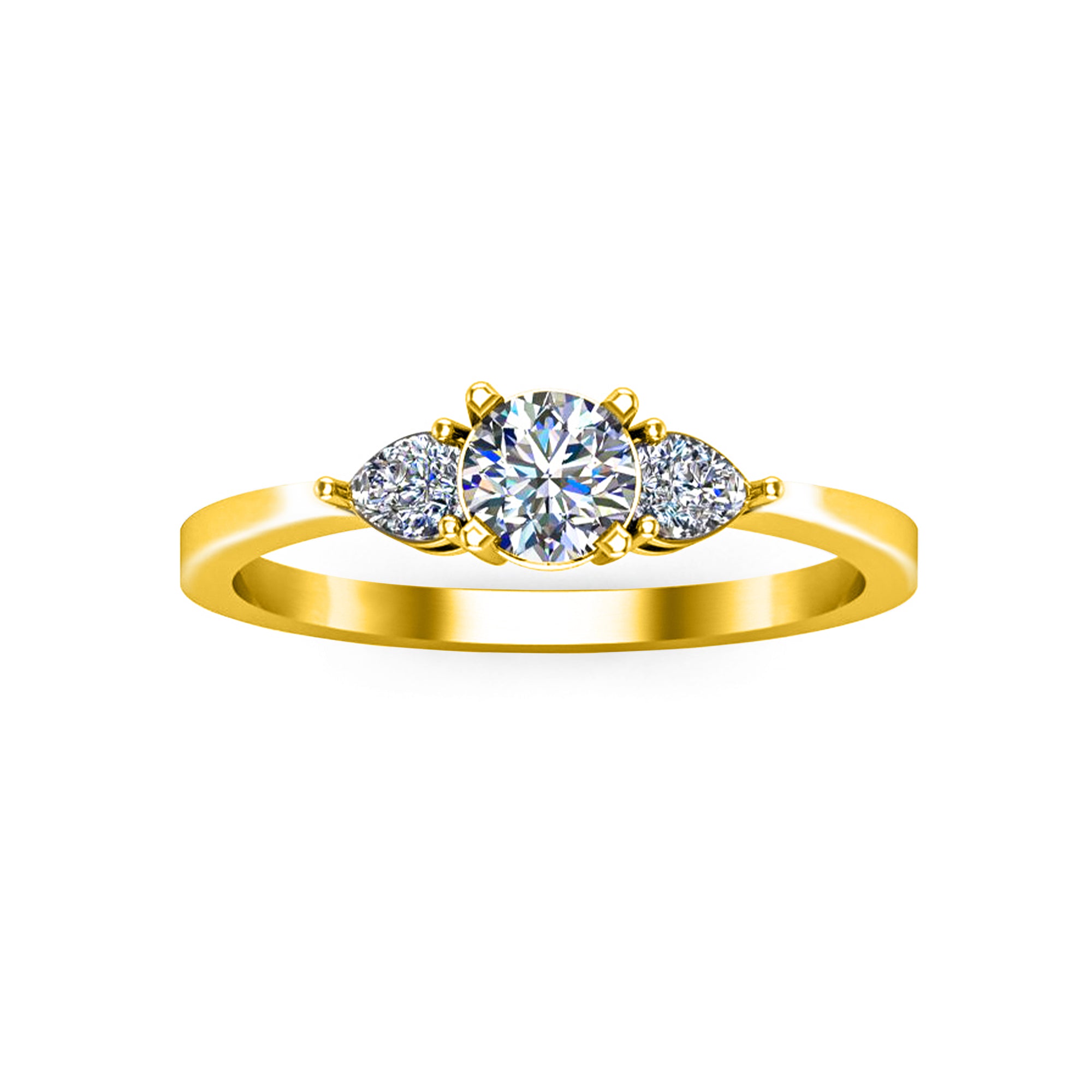 RKC Runder Moissanit-Drei-Steine-Jubiläumsgeschenkring aus 925er Silber mit 14 Karat Gelbgold vergoldeter Ring für Sie, Gewicht 1,50 g, Breite 1,60 mm
