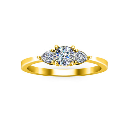 RKC Runder Moissanit-Drei-Steine-Jubiläumsgeschenkring aus 925er Silber mit 14 Karat Gelbgold vergoldeter Ring für Sie, Gewicht 1,50 g, Breite 1,60 mm