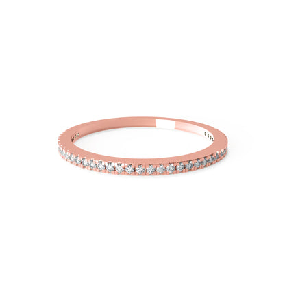 RKC Runder Moissanit-Ring aus 925er-Sterlingsilber, halbe Ewigkeit, stapelbarer Bandring für Damen, 925er-Silber, 14 Karat Roségold vergoldet, Gewicht 1,10 g, Breite 1,30 mm