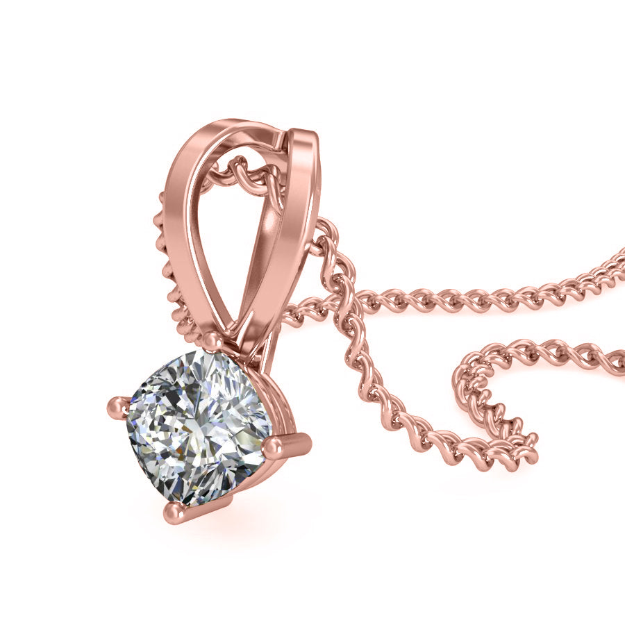 Ciondolo da donna solitario in moissanite da 0,48 ct in argento sterling 925 RKC, finitura in oro rosa 14 carati, peso 2,8 g, altezza 13 mm