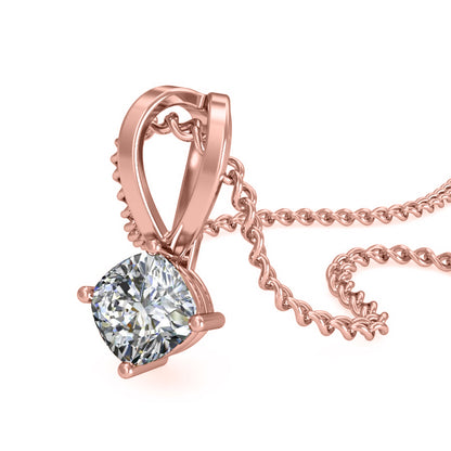 Ciondolo da donna solitario in moissanite da 0,48 ct in argento sterling 925 RKC, finitura in oro rosa 14 carati, peso 2,8 g, altezza 13 mm