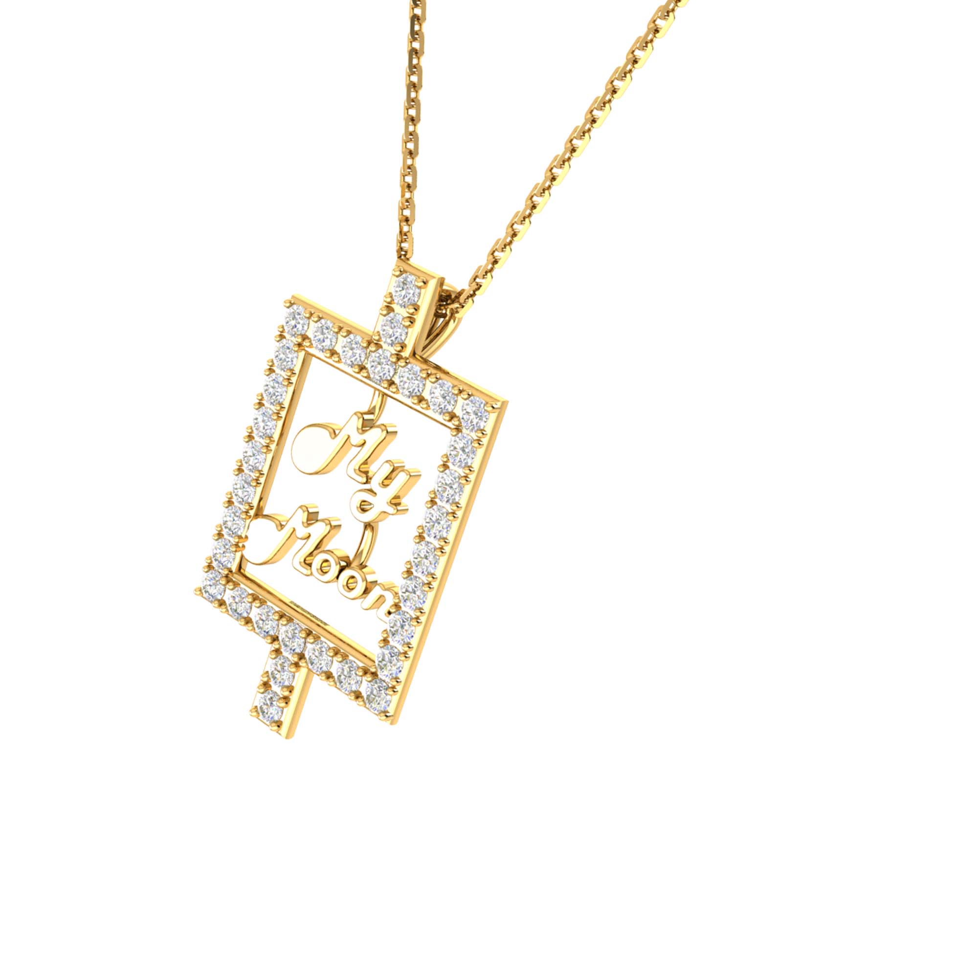 RKC 14k Yellow Gold Plated My MOM Frame Moissanite Pendant With Link Chain For Women's