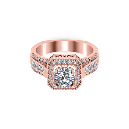 RKC Runder Moissanit-Verlobungs-Halo-Ring für Damen, 925er Silber, 14 Karat Gelbgold vergoldet, Gewicht 6,50 g, Breite 3,50 mm