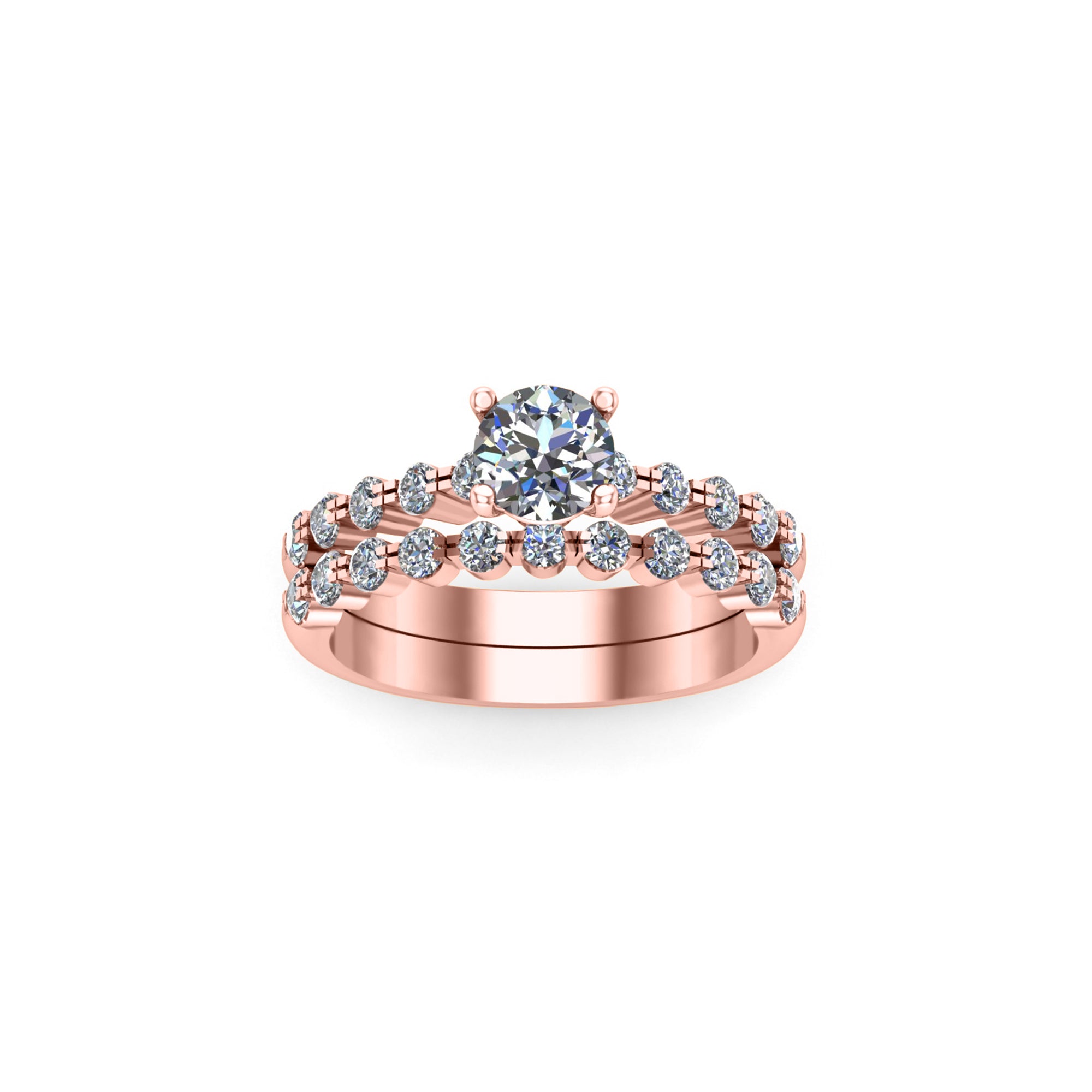 RKC Runder Moissanit-Hochzeits-Brautring-Set für Damen, 925er Silber, 14 Karat Roségold vergoldet, Gewicht 3 g