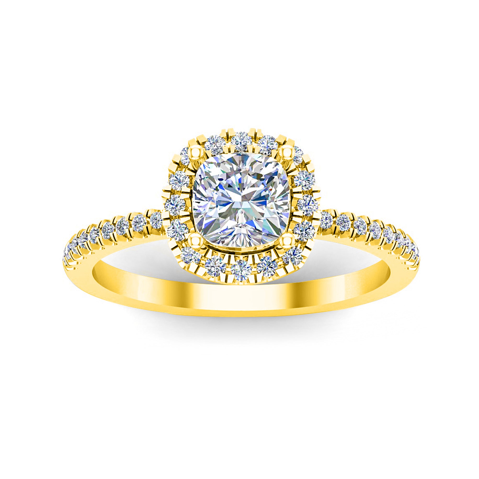 Anello da donna RKC con taglio a cuscino Moissanite Halo per occasioni speciali, argento sterling 925 placcato oro giallo 14 carati, peso 2,20 g, larghezza 1,60 mm