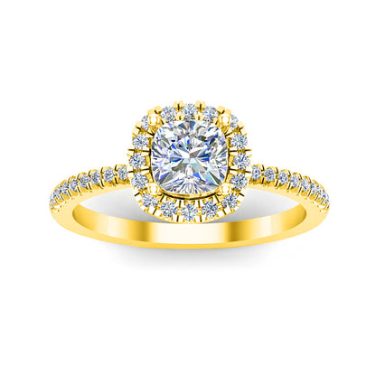 Anello da donna RKC con taglio a cuscino Moissanite Halo per occasioni speciali, argento sterling 925 placcato oro giallo 14 carati, peso 2,20 g, larghezza 1,60 mm