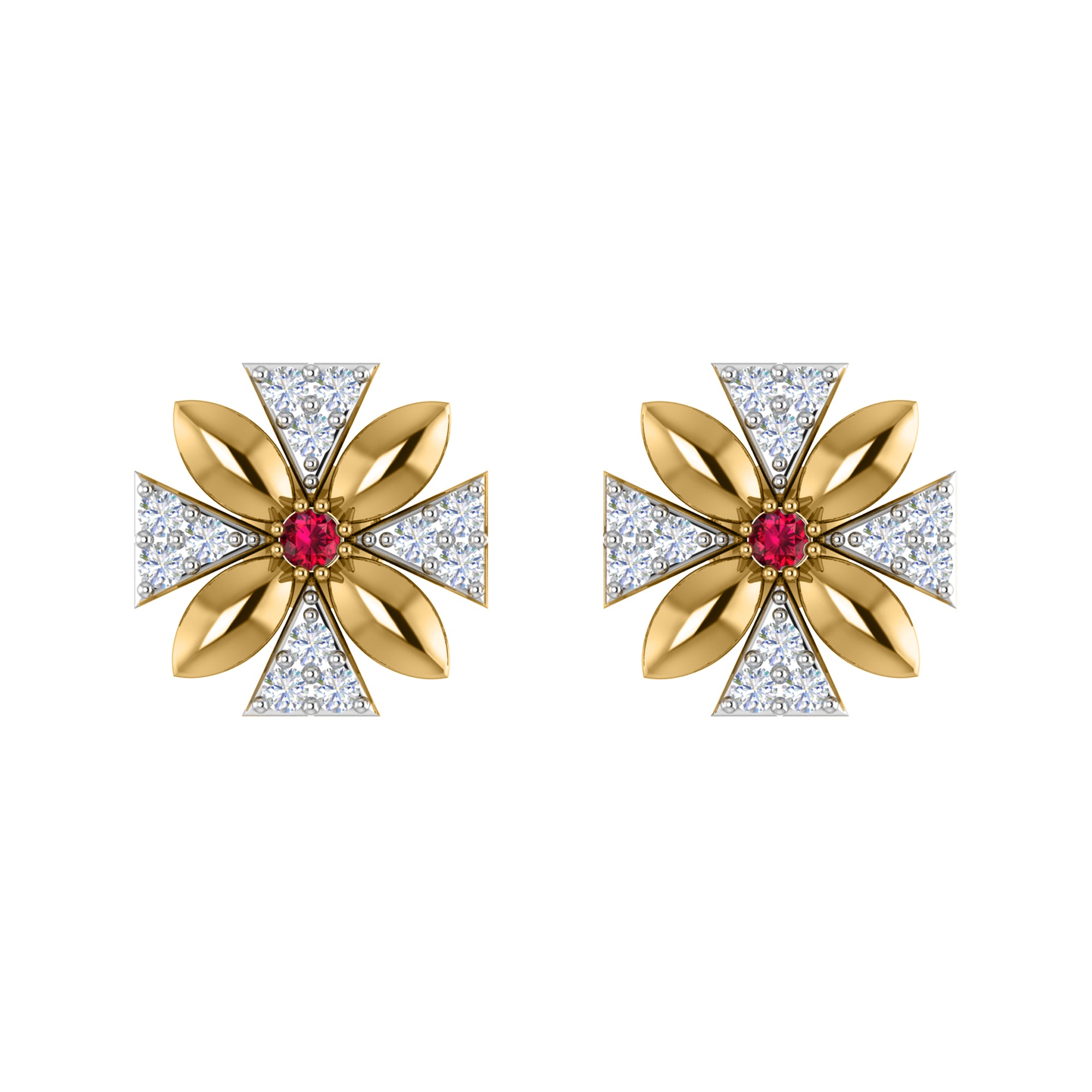 Orecchino da donna con motivo floreale push-back in argento sterling RKC 925, oro rosa 14 carati, peso 3,00 g, altezza 11,50 mm