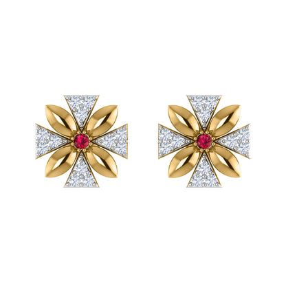 Orecchino da donna con motivo floreale push-back in argento sterling RKC 925, oro rosa 14 carati, peso 3,00 g, altezza 11,50 mm