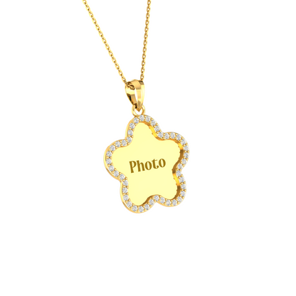 RKC 0.63 Ct Round Cut Real Moissanite Photo Memory Pendant 14k Yellow Gold Plated Weight 5.50 gm