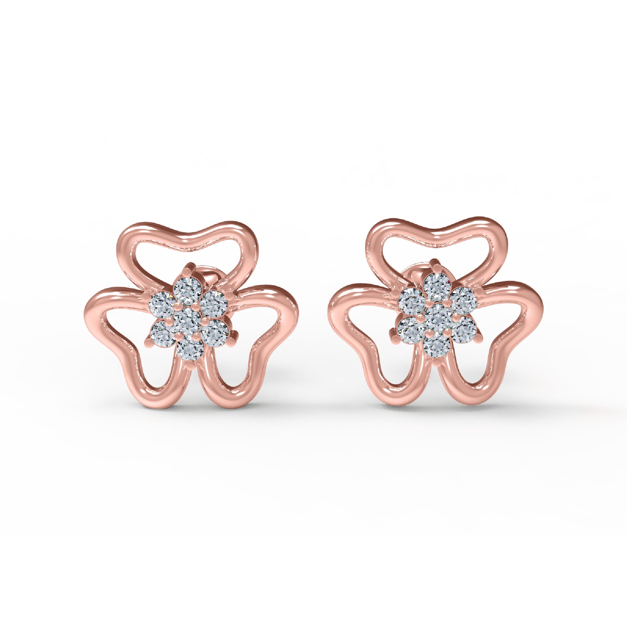 RKC 925 Sterling Silber Damen-Ohrring mit Blumenmuster für den täglichen Gebrauch, 14 Karat Rose über Produktgewicht 2,20 GM, Höhe 11,40 mm
