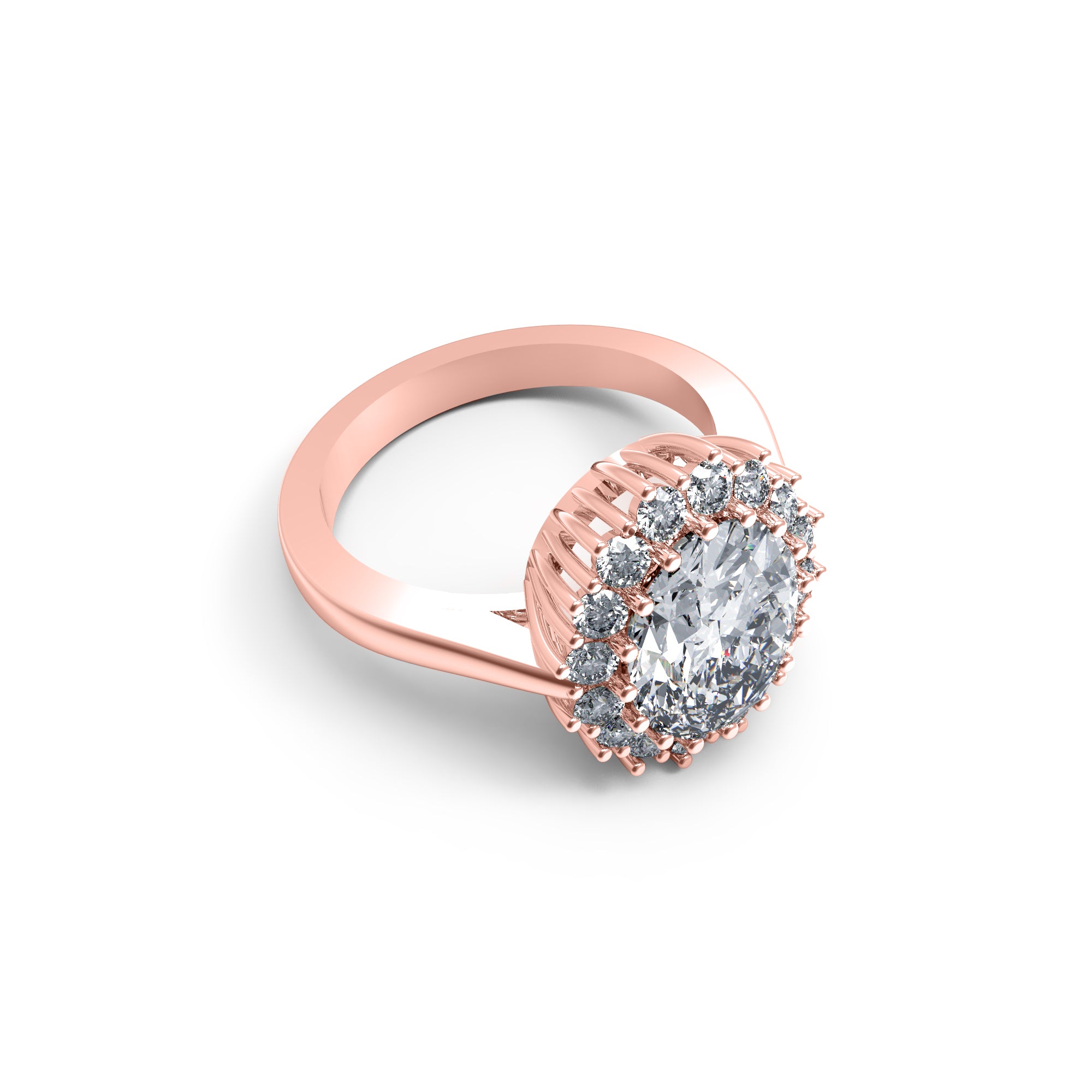 RKC Oval geschnittener Moissanit-Halo-Hochzeitstagsring, 925er Sterlingsilber, 14 Karat Gelbgold vergoldet, Gewicht 4 g, Breite 2,50 mm