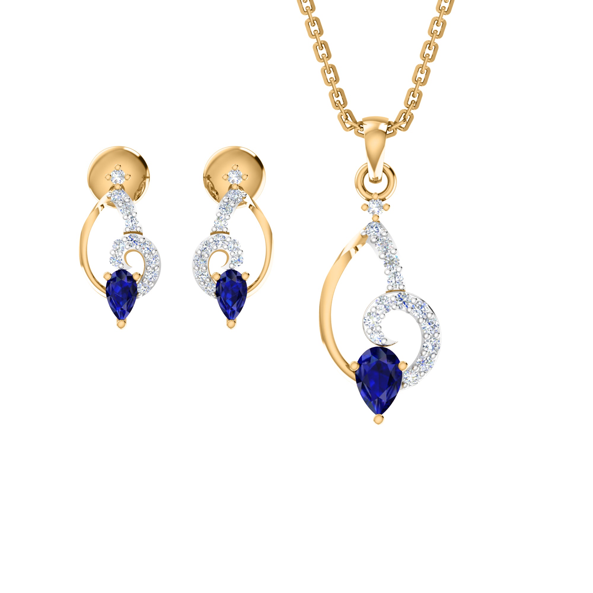RKC 925 Silber Golden Gesamtgewicht 0,42 ct Moissanit Anhänger Gewicht 3,20 gm und Gewicht Ohrring 2,10 gm Set mit 14K Roségold plattiert