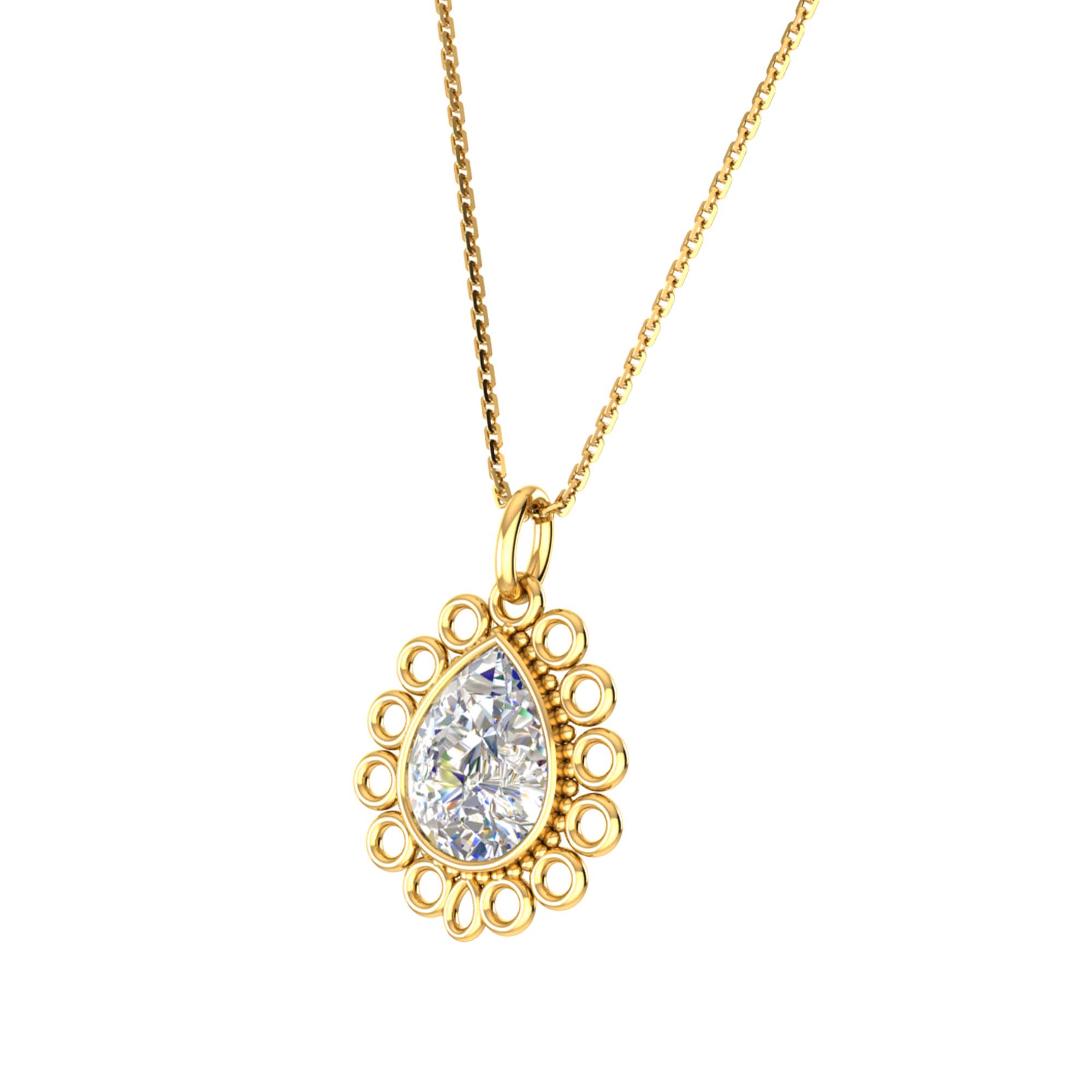 RKC Moissanite/ CZ Golden Pear Shape Pendant with Link Chain 14k Yellow Gold Plated Weight gm
