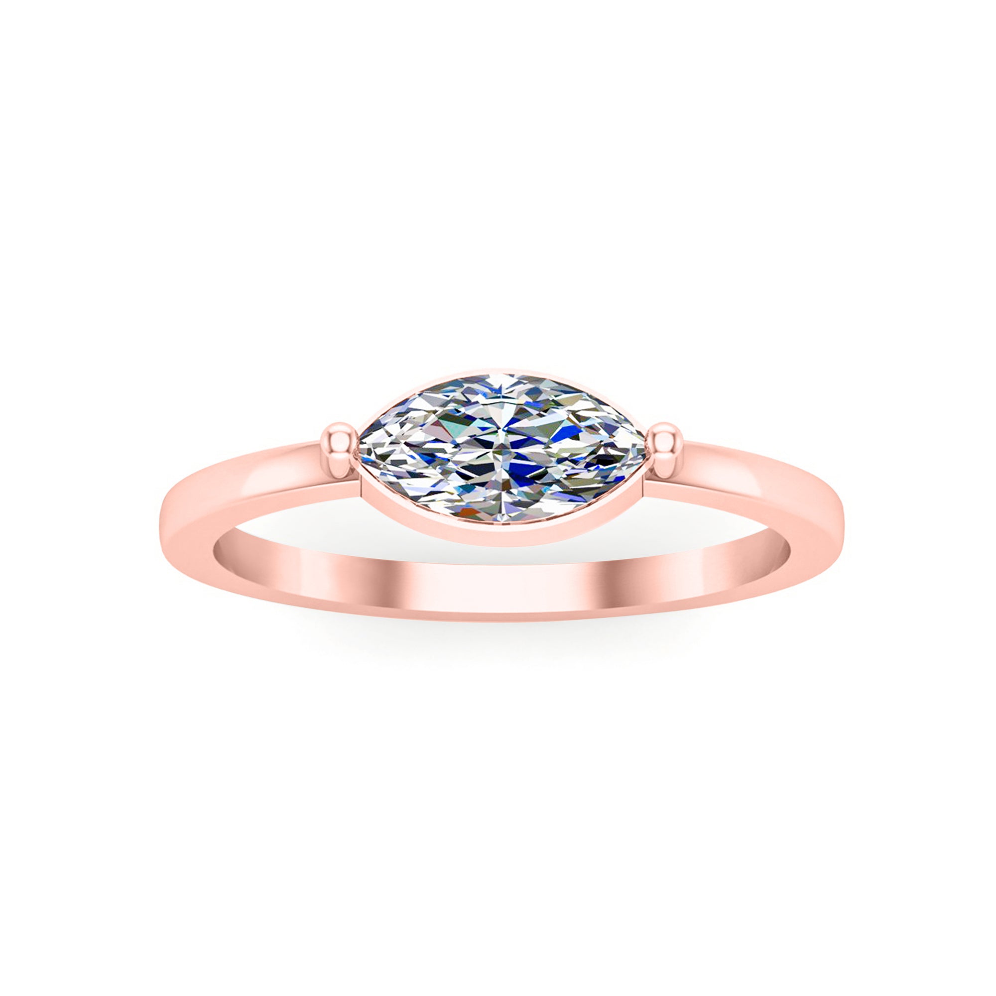 Anello solitario da matrimonio da donna RKC Marquise Moissanite in argento sterling 925 placcato in oro giallo 14 carati Peso 2,10 g Larghezza 1,60 mm