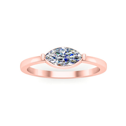 Anello solitario da matrimonio da donna RKC Marquise Moissanite in argento sterling 925 placcato in oro giallo 14 carati Peso 2,10 g Larghezza 1,60 mm