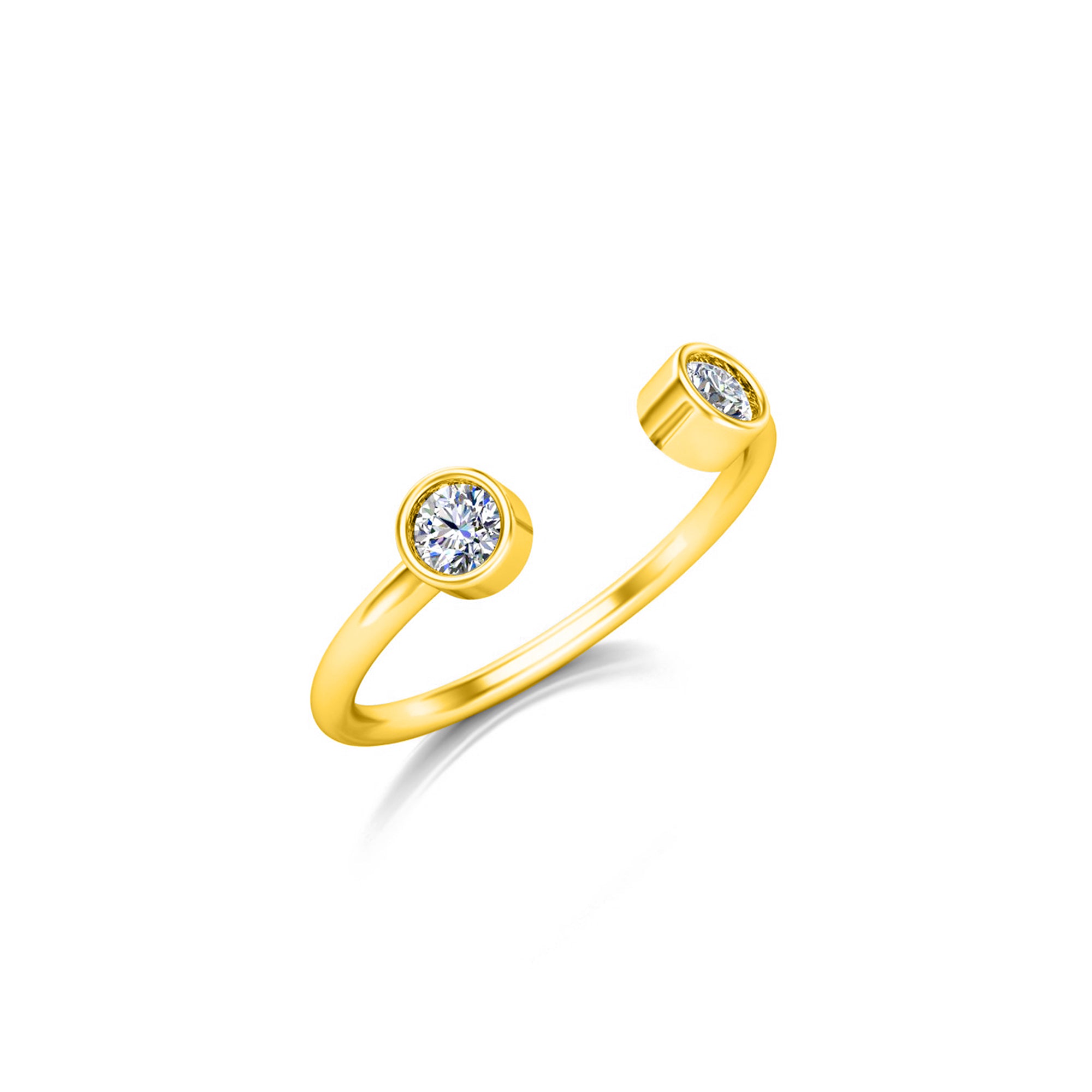 RKC Runder Moissanit-Ring mit zwei offenen Steinen für Damen, 925er Sterlingsilber, 14 Karat Roségold vergoldet, Gewicht 1,25 g, Breite 1,60 mm