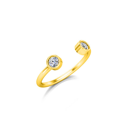 RKC Runder Moissanit-Ring mit zwei offenen Steinen für Damen, 925er Sterlingsilber, 14 Karat Roségold vergoldet, Gewicht 1,25 g, Breite 1,60 mm