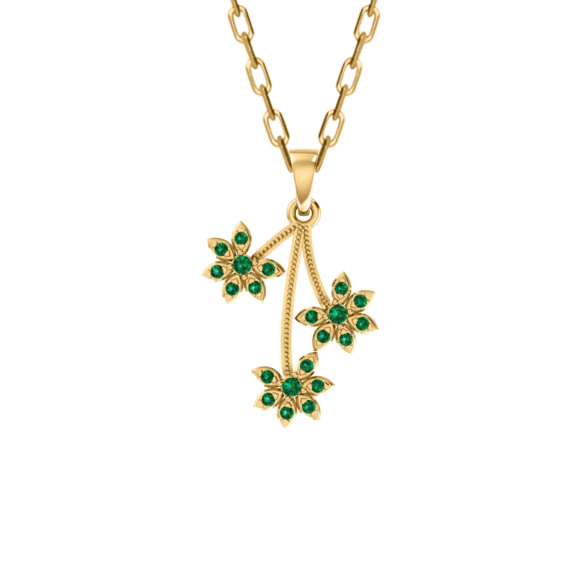 RKC 0,27 Karat Smaragd-Blumenanhänger, 925er Silberschmuck, 14 Karat Roségold vergoldet, 4,60 WT, Höhe 26,50 mm