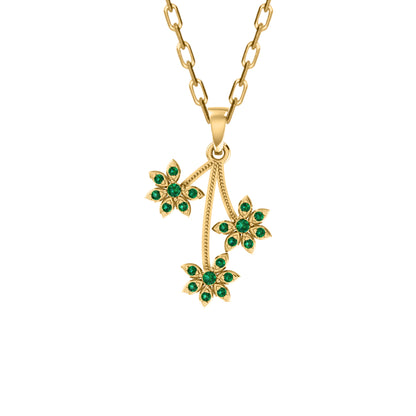 RKC 0,27 Karat Smaragd-Blumenanhänger, 925er Silberschmuck, 14 Karat Roségold vergoldet, 4,60 WT, Höhe 26,50 mm