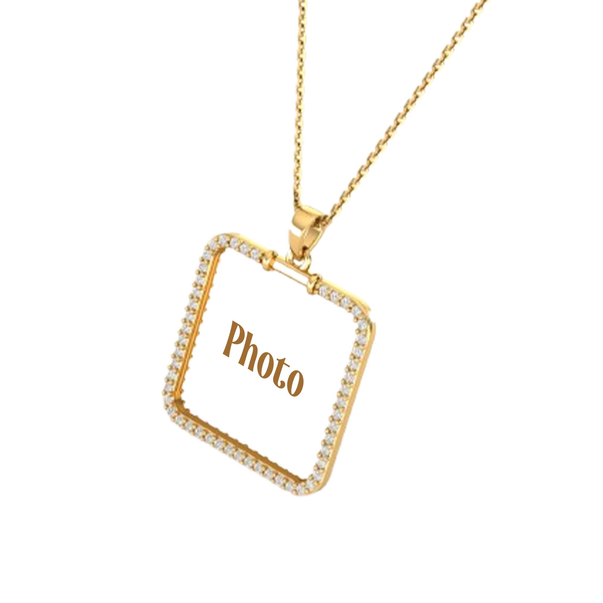 RKC Moissanite Square Shape Photo Locket Memory Pendant 14k Yellow Gold Plated 925 Silver
