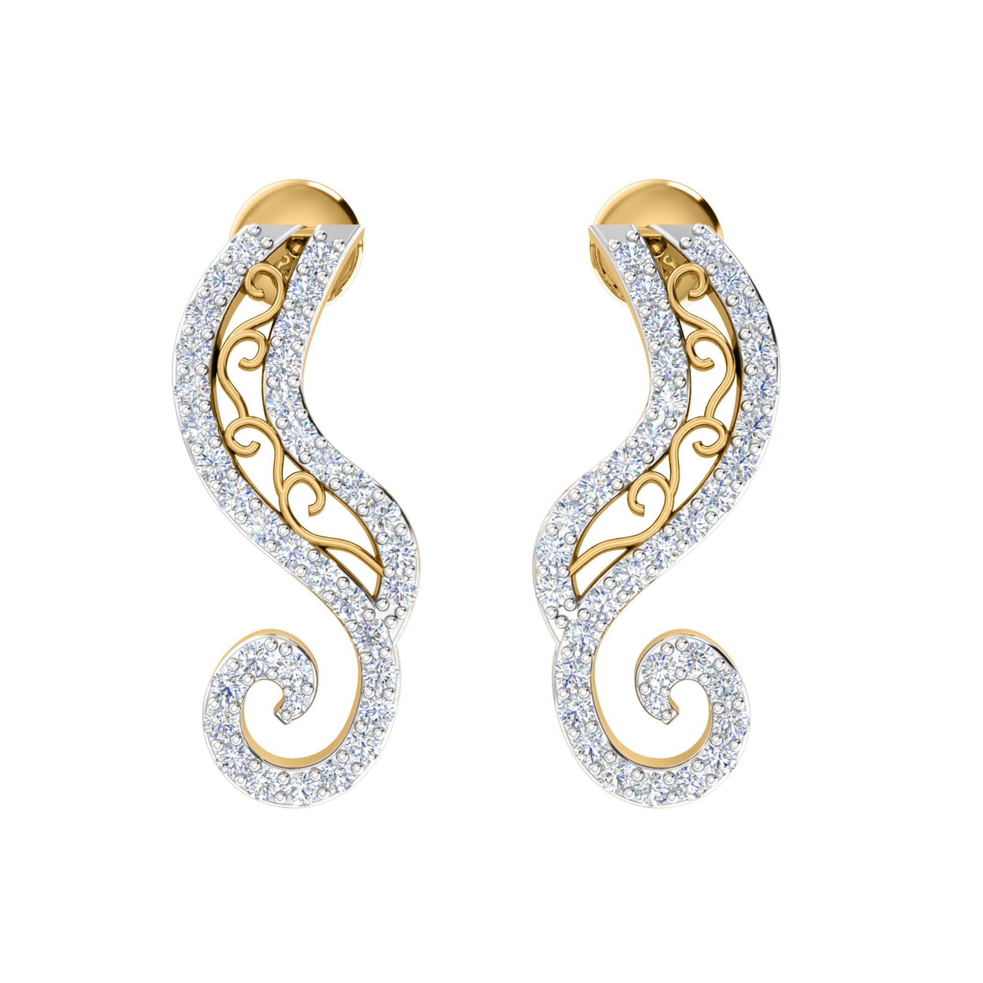 Orecchino da donna con perno in argento sterling RKC 925 bianco 14k su peso 3,00 g, altezza 20,50 mm