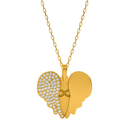 RKC Ciondolo a forma di cuore con ala di moissanite da 0,61 ct, gioielli in argento 925 placcato in oro rosa 14 carati, peso 6 g, altezza 23,50 mm