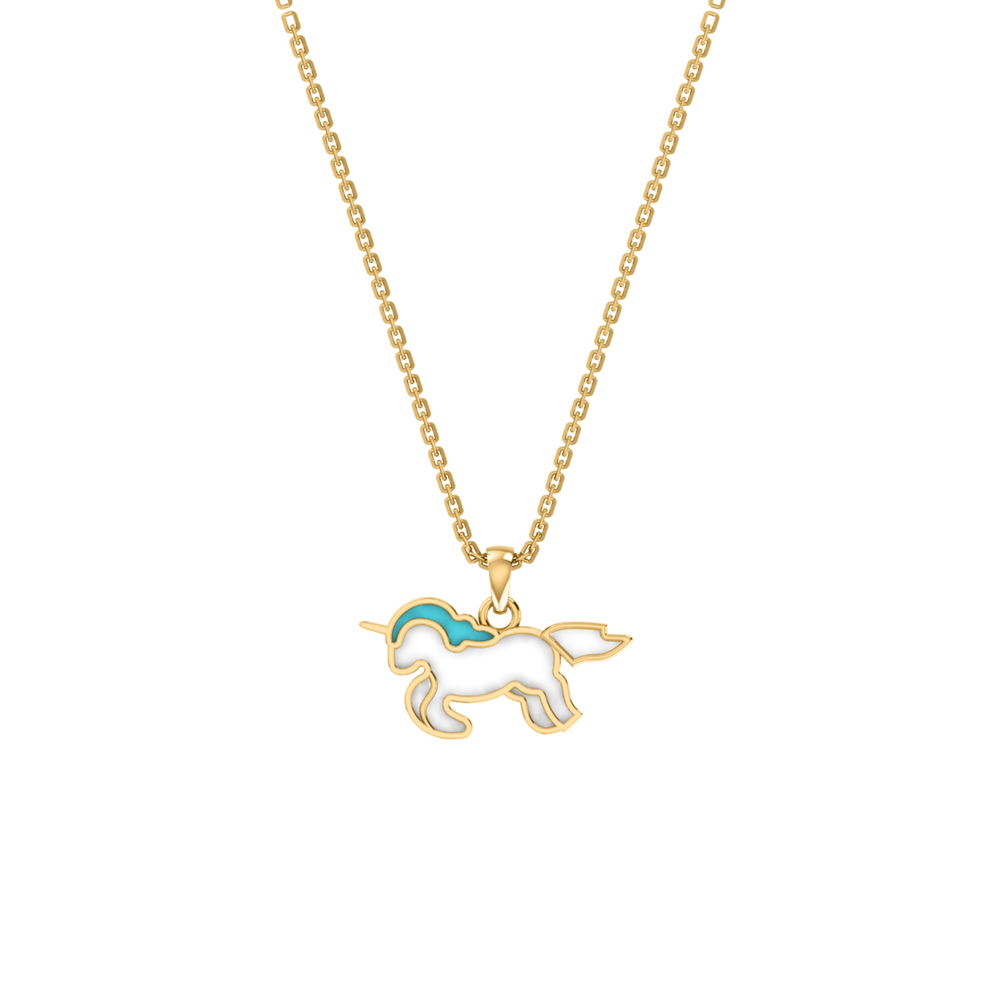 RKC Emaille-Einhorn-Anhänger, 925er Silber, Schmuck, 14 Karat Gelbgold vergoldet, Produktgewicht: 3,80 g, Höhe: 12,00 mm