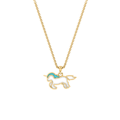 RKC Emaille-Einhorn-Anhänger, 925er Silber, Schmuck, 14 Karat Gelbgold vergoldet, Produktgewicht: 3,80 g, Höhe: 12,00 mm