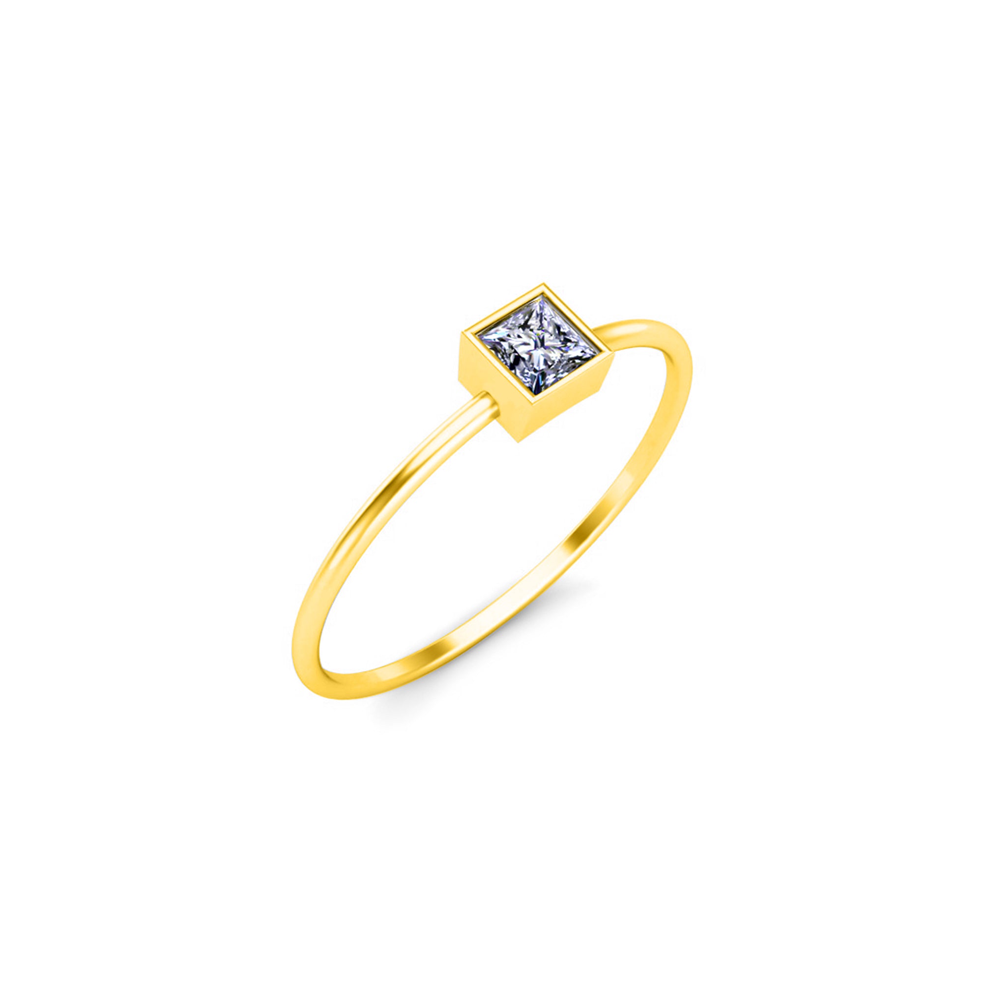 RKC Solitär-Verlobungsring im Princess-Schliff mit Moissanit-Lünette, 925er Silber, 14 Karat Roségold vergoldet, Gewicht 1 g, Breite 1,30 mm