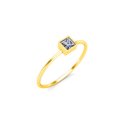 RKC Solitär-Verlobungsring im Princess-Schliff mit Moissanit-Lünette, 925er Silber, 14 Karat Roségold vergoldet, Gewicht 1 g, Breite 1,30 mm