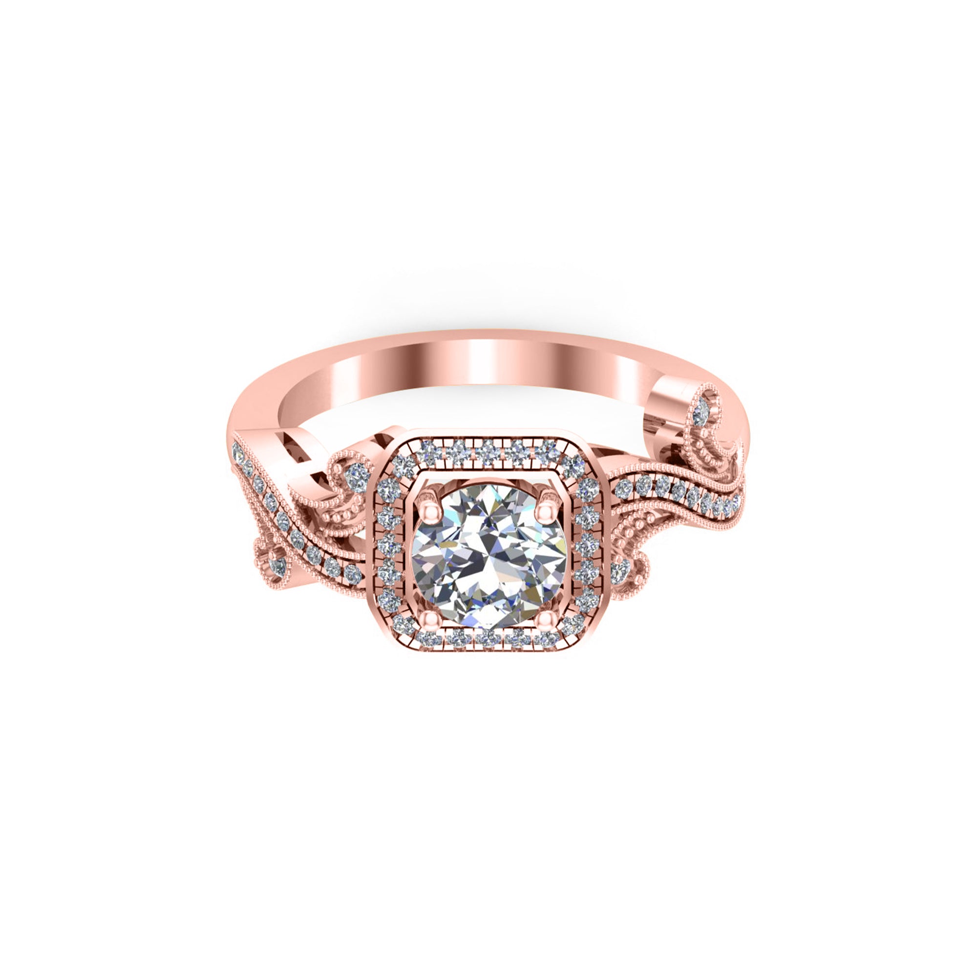 RKC Halo Taglio rotondo Moissanite Milgrain Fidanzamento, Fede nuziale Argento 925 Placcato oro giallo 14K Peso 3,30 g Larghezza 1,80 mm