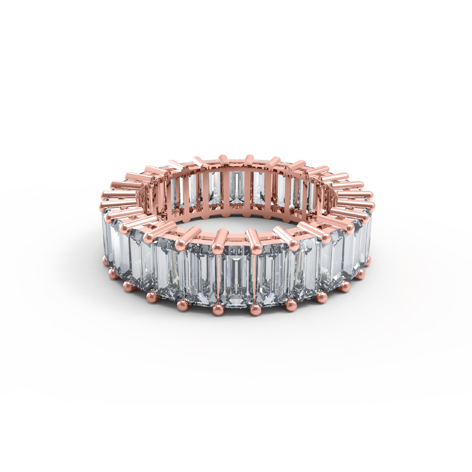 RKC Baguette Cut Moissanite Full Eternity Band per fidanzata Argento 925 placcato oro rosa 14 carati Peso 4 g Larghezza 5,80 MM