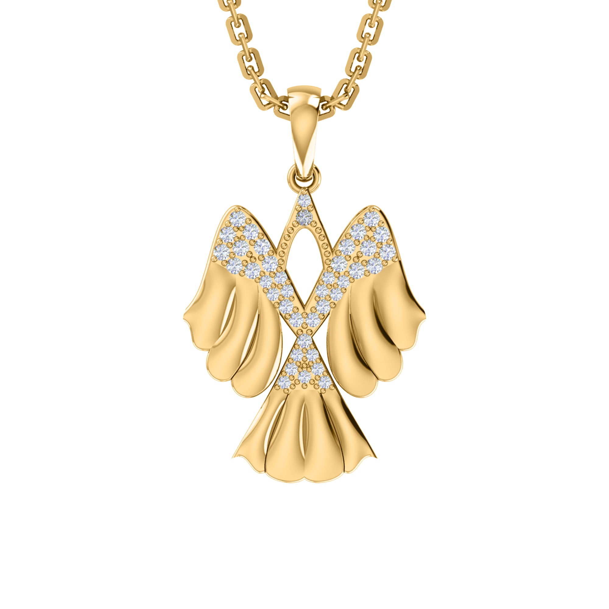 RKC 0,14 Karat Moissanit-Flügel-Anhänger, 925er Silberschmuck, 14 Karat Gelbgold vergoldet, Gewicht 4,00 g, Höhe 17,50 mm