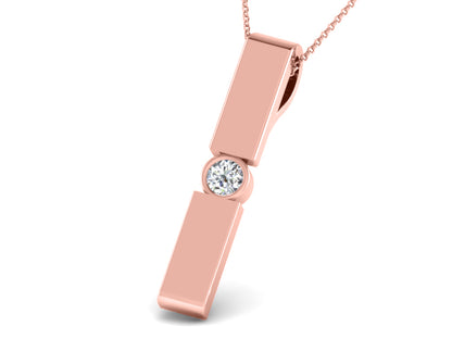 Ciondolo da donna con barra Moissanite in argento sterling 925 RKC da 0,10 CT, finitura in oro bianco 14 carati, peso 4,00 g, altezza 24 mm